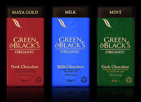 chocolate package by green and black